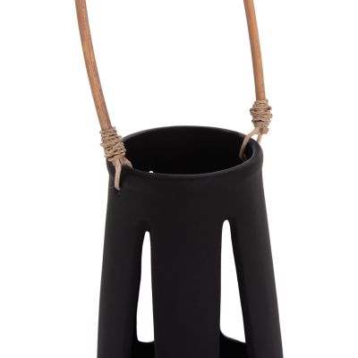 DECORATIVE TABLE LANTERN ERANTYL HM4696.01L BLACK FIBER CEMENT & RATTAN HANDLE Φ17x27Hcm