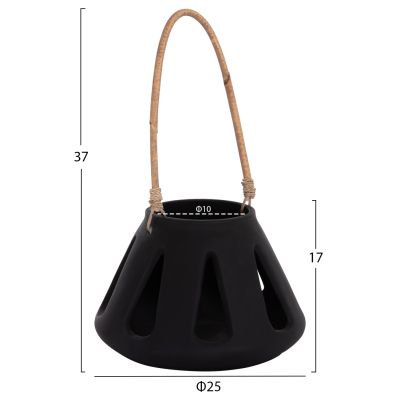 DECORATIVE TABLE LANTERN ERANTYL HM4696.01S BLACK FIBER CEMENT & RATTAN HANDLE Φ25x17Hcm