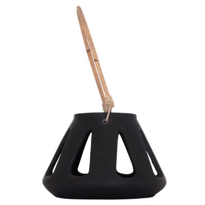 DECORATIVE TABLE LANTERN ERANTYL HM4696.01S BLACK FIBER CEMENT & RATTAN HANDLE Φ25x17Hcm