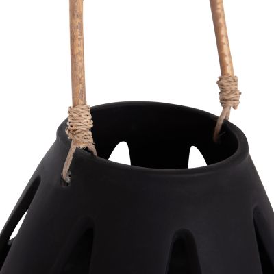 DECORATIVE TABLE LANTERN ERANTYL HM4696.01S BLACK FIBER CEMENT & RATTAN HANDLE Φ25x17Hcm