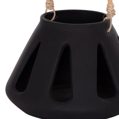 DECORATIVE TABLE LANTERN ERANTYL HM4696.01S BLACK FIBER CEMENT & RATTAN HANDLE Φ25x17Hcm