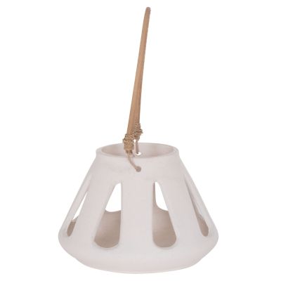 DECORATIVE TABLE LANTERN ERANTYL HM4696.02S WHITE FIBER CEMENT & RATTAN HANDLE Φ25x17Hcm