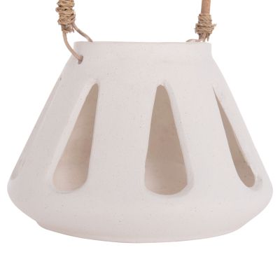 DECORATIVE TABLE LANTERN ERANTYL HM4696.02S WHITE FIBER CEMENT & RATTAN HANDLE Φ25x17Hcm