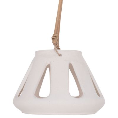 DECORATIVE TABLE LANTERN ERANTYL HM4696.02S WHITE FIBER CEMENT & RATTAN HANDLE Φ25x17Hcm