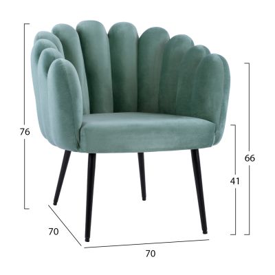 Armchair Vivien HM8631.07 Pistachio Green velvet, black legs 67x64x77cm