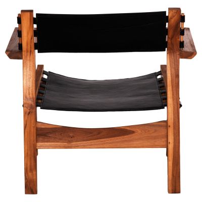 ARMCHAIR KONNA HM9928.01 TEAK WOOD IN NATURAL-COW LEATHER IN BLACK 80x64x73Hcm