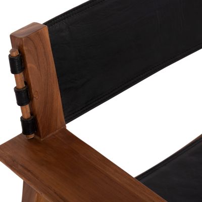 ARMCHAIR KONNA HM9928.01 TEAK WOOD IN NATURAL-COW LEATHER IN BLACK 80x64x73Hcm