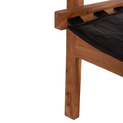 ARMCHAIR KONNA HM9928.01 TEAK WOOD IN NATURAL-COW LEATHER IN BLACK 80x64x73Hcm