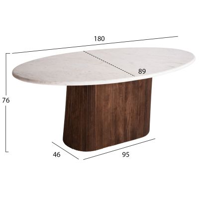 DINING TABLE OVAL PURGER HM9715 SOLID MANGO WOOD-WHITE MARBLE 180x89x76Hcm.