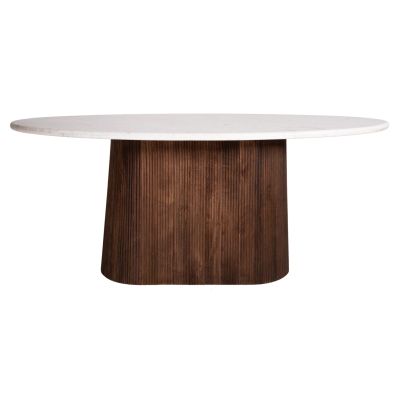 DINING TABLE OVAL PURGER HM9715 SOLID MANGO WOOD-WHITE MARBLE 180x89x76Hcm.