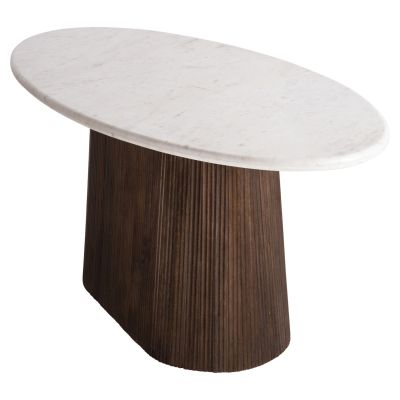 DINING TABLE OVAL PURGER HM9715 SOLID MANGO WOOD-WHITE MARBLE 180x89x76Hcm.