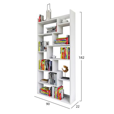 MELAMINE BOOKCASE IN WHITE HM8865.01 90x22x182cm.