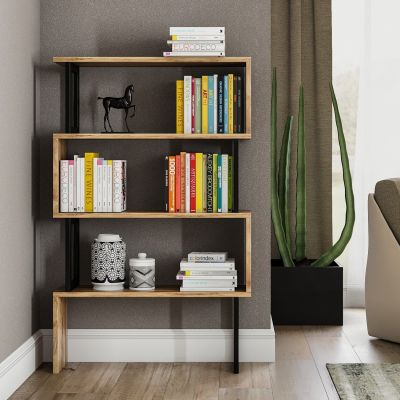 ЕТАЖЕР ЗА КНИЖА ОТ ОРЕХ С ЧЕРНА РАМКА HM8867.01 80x22x128см.