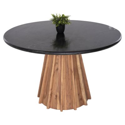 ТРАПЕЗНА МАСА КРЪГЛА DRAXX HM9687 АКАЦИЕВО ДЪРВО МАСИВ-ЧЕРЕН МРАМОР ПЛОТ Φ120x76Hcm.