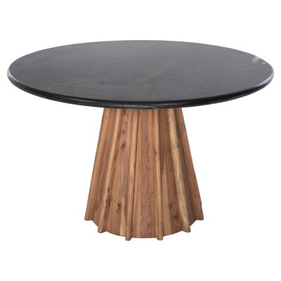 ТРАПЕЗНА МАСА КРЪГЛА DRAXX HM9687 АКАЦИЕВО ДЪРВО МАСИВ-ЧЕРЕН МРАМОР ПЛОТ Φ120x76Hcm.