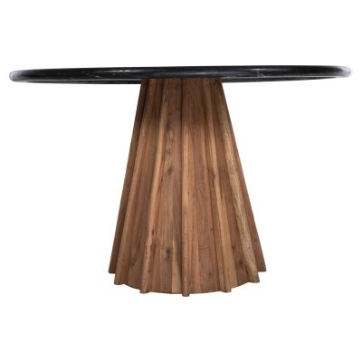 ТРАПЕЗНА МАСА КРЪГЛА DRAXX HM9687 АКАЦИЕВО ДЪРВО МАСИВ-ЧЕРЕН МРАМОР ПЛОТ Φ120x76Hcm.