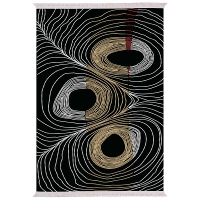 LIVING ROOM CARPET WITH FRINGES JOSIANE BLACK-GOLD-GREY 80X150cm. HM7676.27