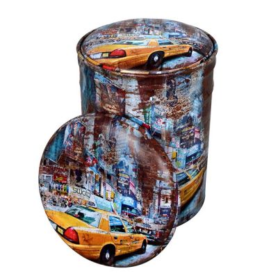 Metallic set 2 pieces Stool with storage space & PU HM267 Yellow