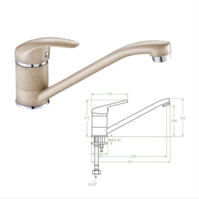 FAUCET FOR KITCHEN COUNTERTOP HM4869.02 LONG FAUCET SPOUT--BEIGE GRANITE--25.1x12.2Hcm