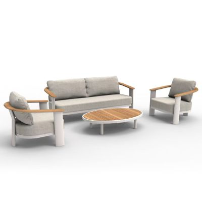 ΣΕΤ ΣΑΛΟΝΙ ΕΞ.ΧΩΡΟΥ 4ΤΜΧ ROMAN SM6425.02 ΚΡΕΜ ΑΛΟΥΜΙΝΙΟ--ΜΠΕΖ OLEFIN ΥΦΑΣΜΑ--TEAK ΞΥΛΟ