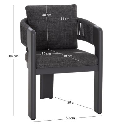 DINING CHAIR BARON SM6482.01 ALUMINUM - ROPE - OLEFIN FABRIC IN DARK GREY 59x59x73.5H