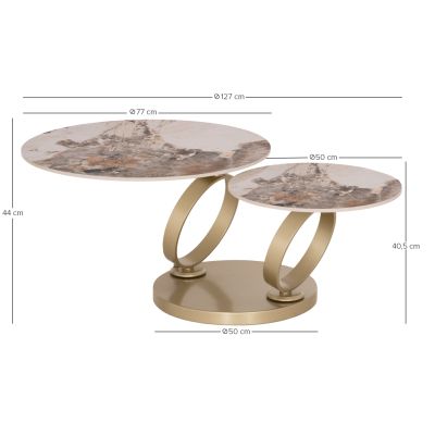 COFFEE TABLE ROUND ROTATING AILLERON SM18096.02 CERAMIC TOP-METAL BASE Φ77(50)x44Hcm.