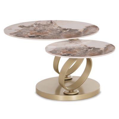 COFFEE TABLE ROUND ROTATING AILLERON SM18096.02 CERAMIC TOP-METAL BASE Φ77(50)x44Hcm.