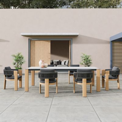 DINING CHAIR BARON SM6482.10 HEAT TRANSFER ALUMINUM -- ROPE & OLEFIN FABRIC IN GREY 59x59x73.5H