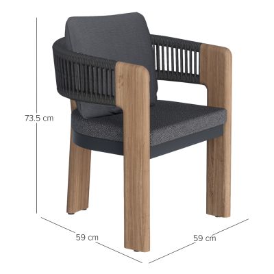 DINING CHAIR BARON SM6482.10 HEAT TRANSFER ALUMINUM -- ROPE & OLEFIN FABRIC IN GREY 59x59x73.5H