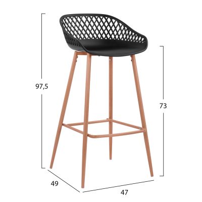 Stool Polypropylene Black with metallic legs Avaya HM8686.02 47x49x97,5 cm