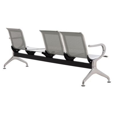 BENCH 3-SEATER+TABLE AIRPORT-TYPE AVIATOR HM18403 METALLIC MESH IN SILVER/GREY COLOR 223x55x76Hcm.