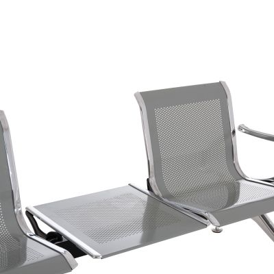 BENCH 3-SEATER+TABLE AIRPORT-TYPE AVIATOR HM18403 METALLIC MESH IN SILVER/GREY COLOR 223x55x76Hcm.