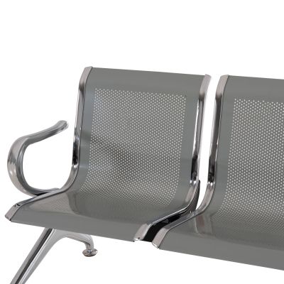 BENCH 3-SEATER+TABLE AIRPORT-TYPE AVIATOR HM18403 METALLIC MESH IN SILVER/GREY COLOR 223x55x76Hcm.