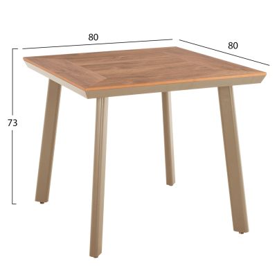 Алуминиева трапезна маса квадратна Taber - капучино с плот от полидърво 80x80x73Hcm.