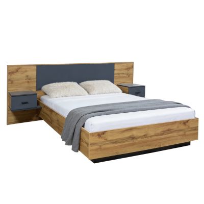 DOUBLE BED WITH NIGHTSTANDS CARYS HM744.12 MELAMINE IN NATURAL/GREY--MATTRESS 160x200cm
