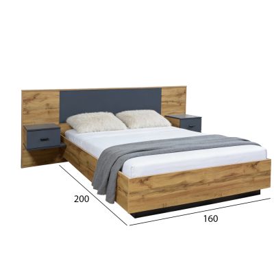 DOUBLE BED WITH NIGHTSTANDS CARYS HM744.12 MELAMINE IN NATURAL/GREY--MATTRESS 160x200cm