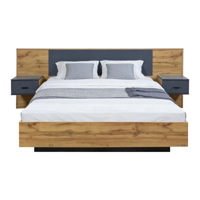 DOUBLE BED WITH NIGHTSTANDS CARYS HM744.12 MELAMINE IN NATURAL/GREY--MATTRESS 160x200cm