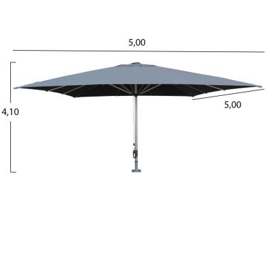 PROFESSIONAL ALUMINUM UMBRELLA 5x5m POLLIN HM6606.01 ACRYLIC SHADE IN GREY