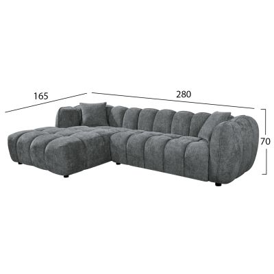 ЪГЛОВ ДИВАН (ЛЯВ) LYKKE - СИВ ПЛАТ -280x89-165x70Всм.