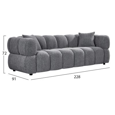 3-МЕСТЕН ​​ДИВАН НОРИКА - СИВ ДАМАСА- 228x91x72Hсм.