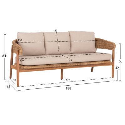 OUTDOOR LOUNGE SET 4PCS TERRA HM6449 ACACIA WOOD-ROPE--CUSHIONS IN BEIGE
