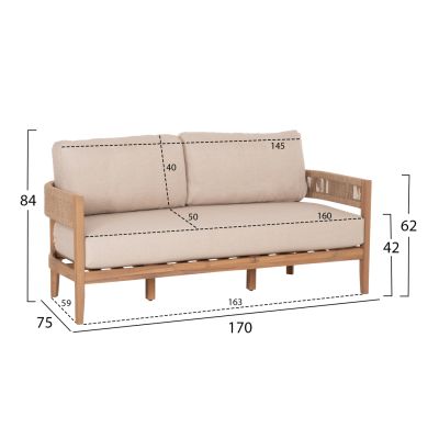 OUTDOOR LOUNGE SET 4PCS SOLACE HM6261 ACACIA WOOD--ROPE--ECRU FABRIC