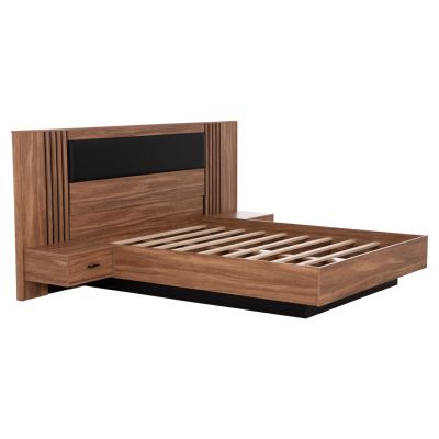 DOUBLE BED WITH NIGHTSTANDS HARRY HM750.01 MELAMINE IN NATURAL/BLACK--MATTRESS 160x200cm