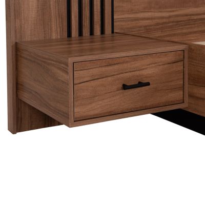 DOUBLE BED WITH NIGHTSTANDS HARRY HM750.01 MELAMINE IN NATURAL/BLACK--MATTRESS 160x200cm
