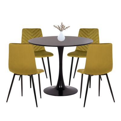 DINING SET 5PCS BROLIN HM10866 ROUND TABLE & 4 DINING CHAIRS IN OLIVE GREEN