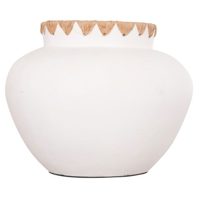 DECORATIVE VASE RENTON(S) HM4735 TERRACOTTA IN WHITE-STRAW WEAVING ON THE RIM Φ23x19Hcm.