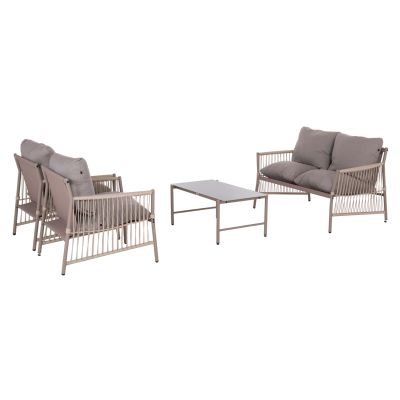 OUTDOOR LOUNGE SET 4-SEAT DEANDRA HM6507.02 CHAMPAGNE COLOR METAL--GREY CUSHIONS