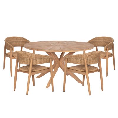 OUTDOOR DINING SET 5PCS CORTEN HM10909 ACACIA WOOD & ROPE IN NATURAL COLORS