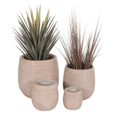 GARDEN PLANTERS ROUND SET 4PCS GARDENER HM4722 FIBERCLAY--IVORY CEMENT Φ54x54Hcm.