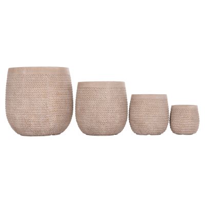 GARDEN PLANTERS ROUND SET 4PCS GARDENER HM4722 FIBERCLAY--IVORY CEMENT Φ54x54Hcm.
